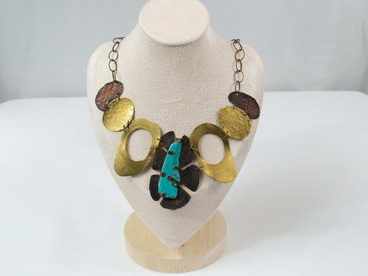 Mix Metal Necklace with Turquoise Magnesite .