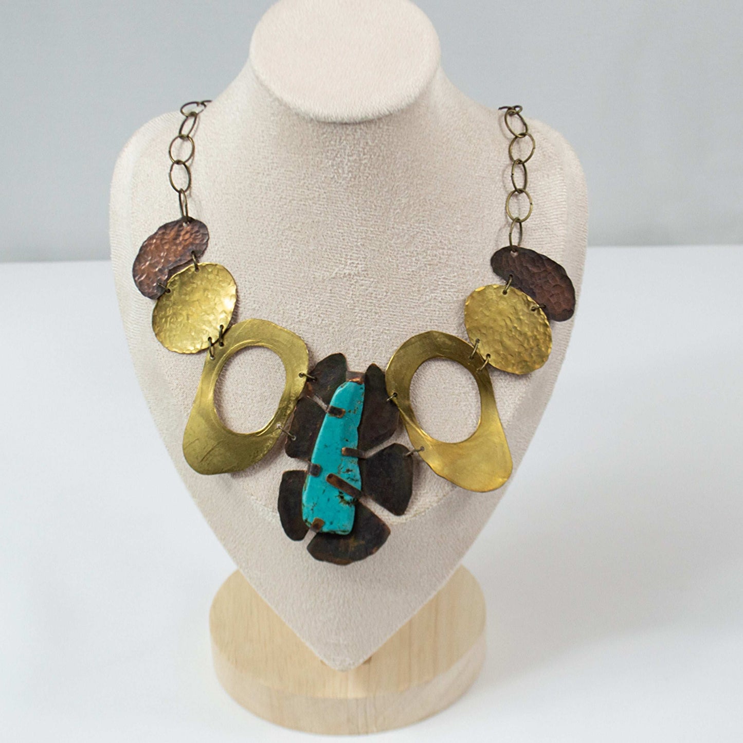 Mix Metal Necklace with Turquoise Magnesite .