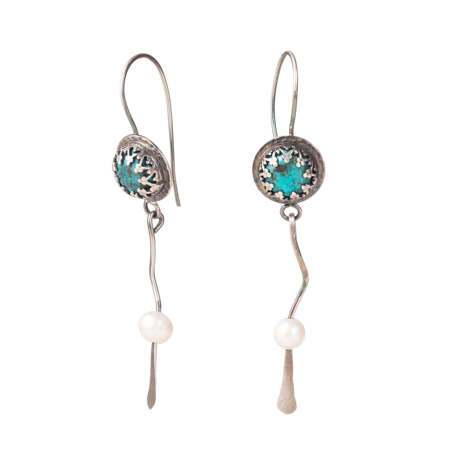 Turquoise Dangle Earrings with Pearls image 1