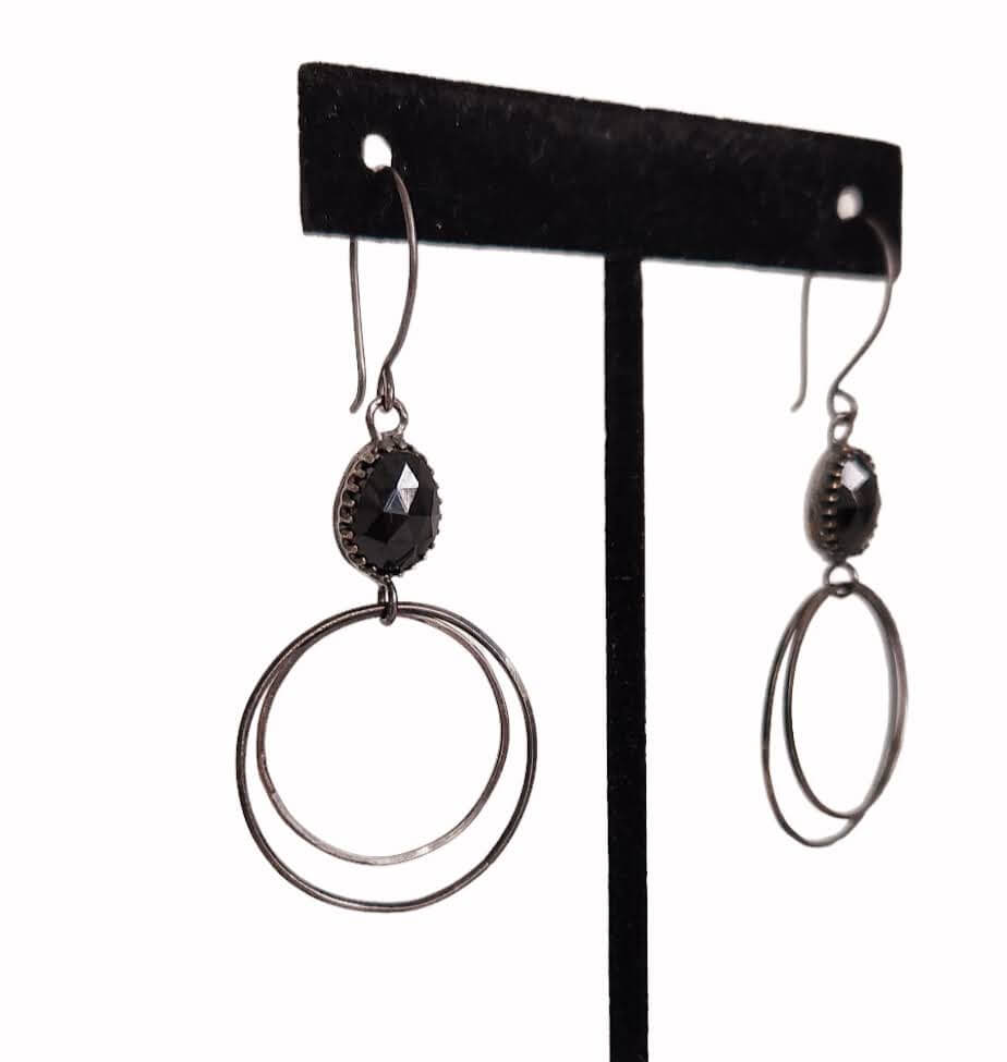 Black Spinel Hoop Earrings image 1