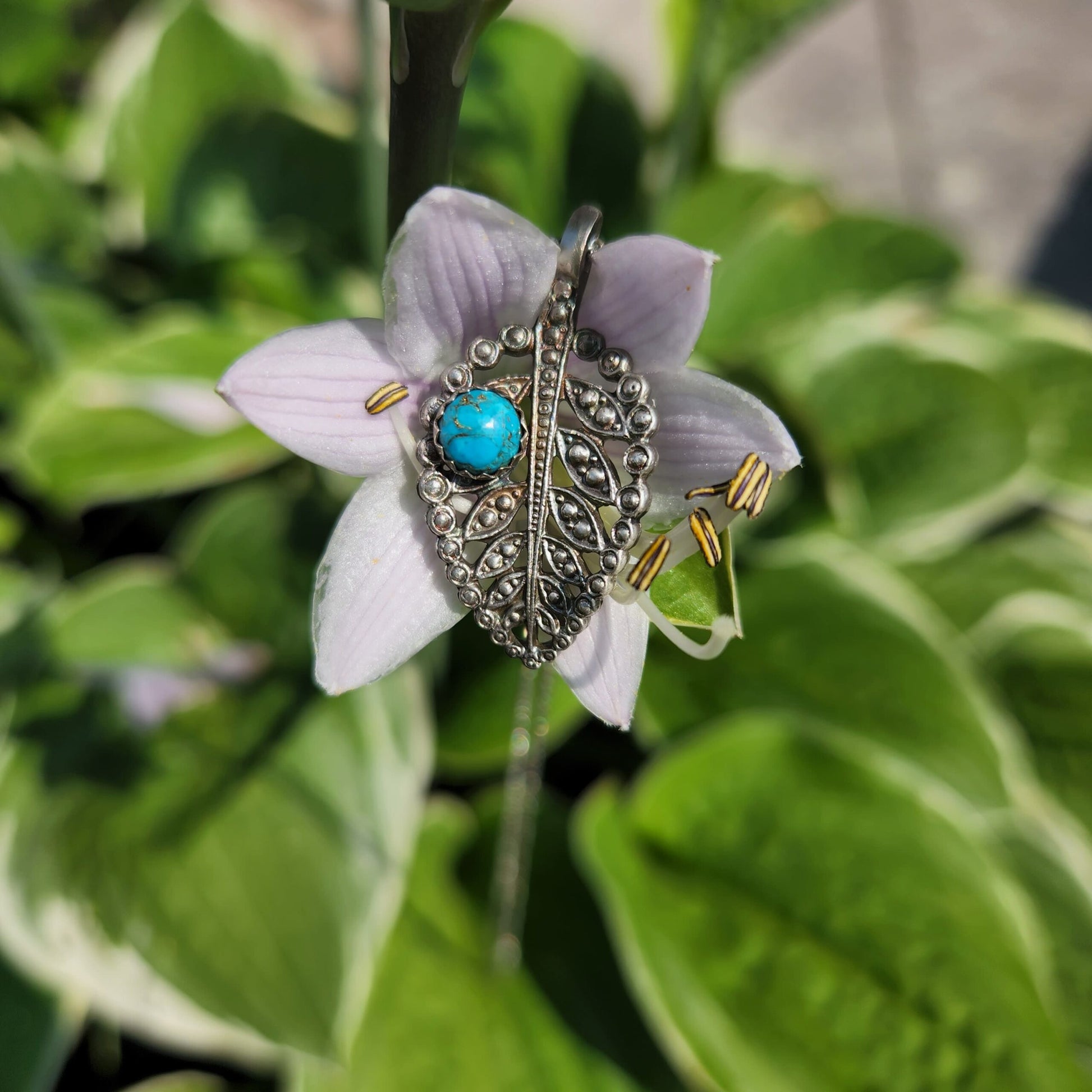 Leaf Pendant with Turquoise stone image 1