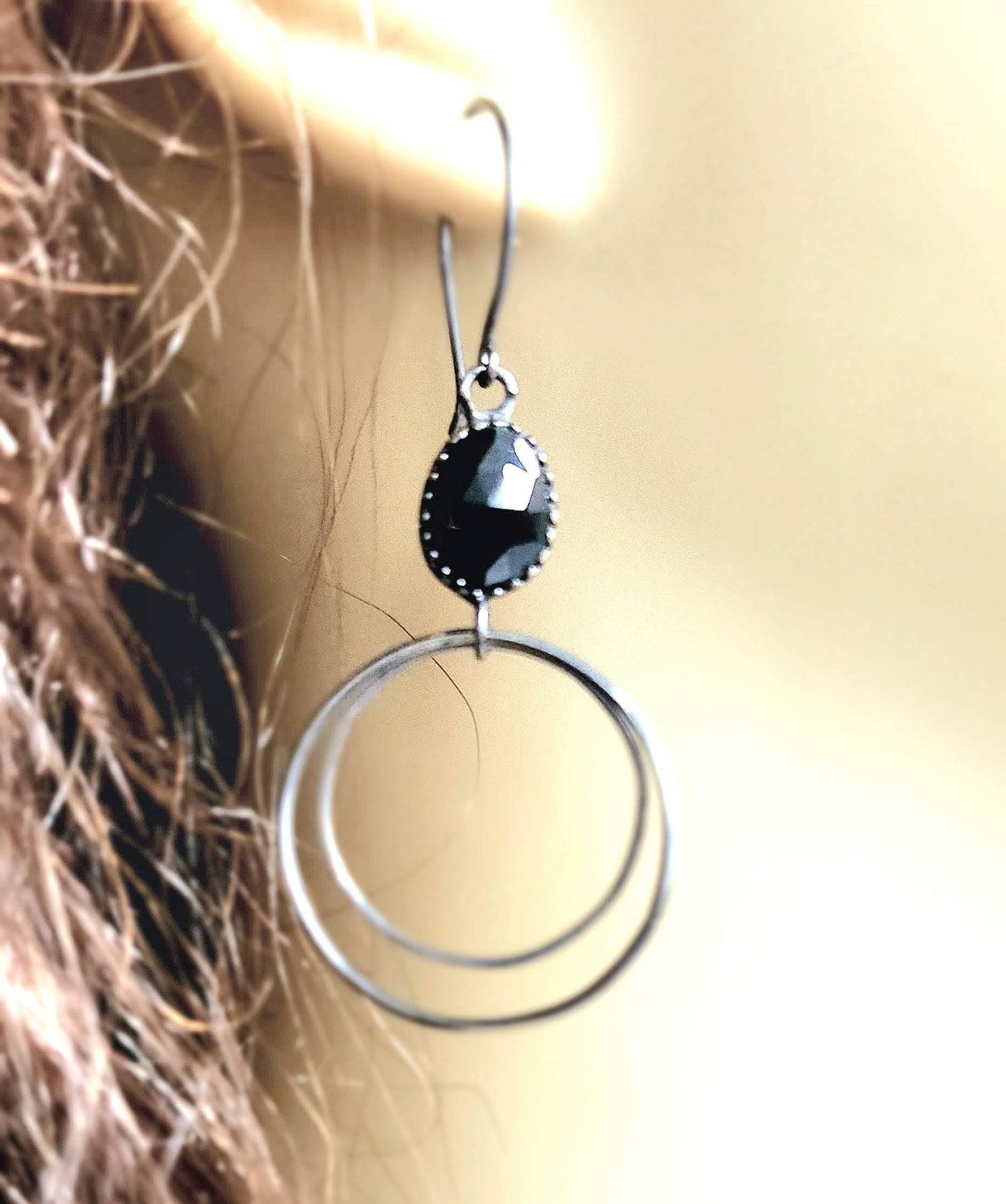 Black Spinel Hoop Earrings image 2