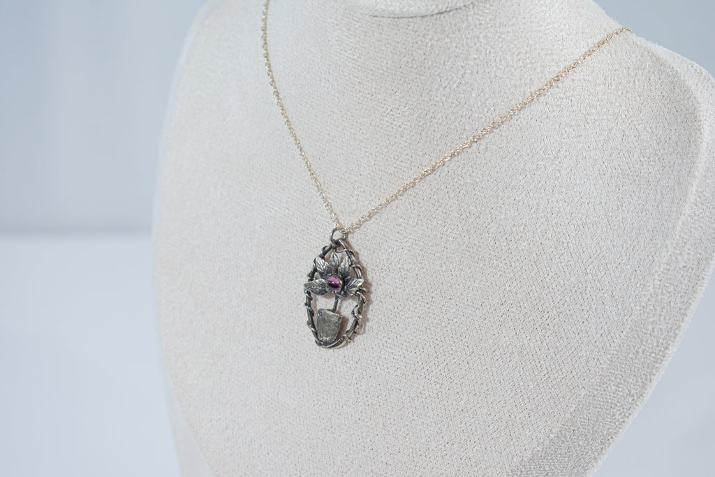 Garnet Miniature Leaf Pendant Necklace