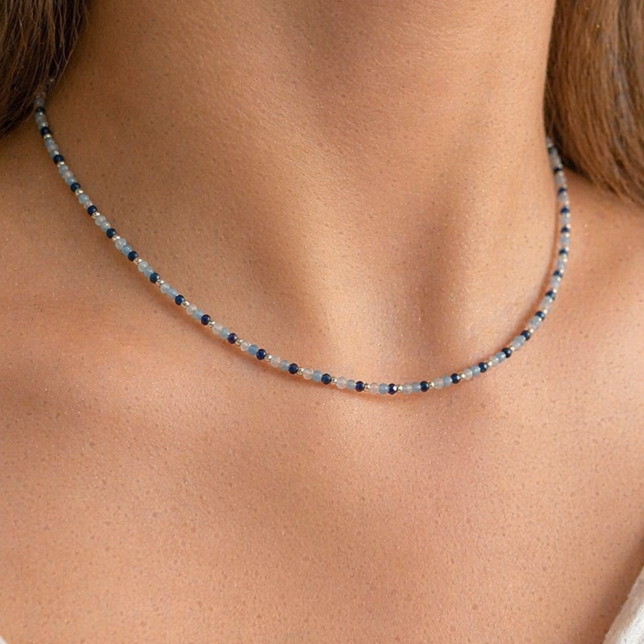 Aquamarine & Sodalite Beaded Necklace