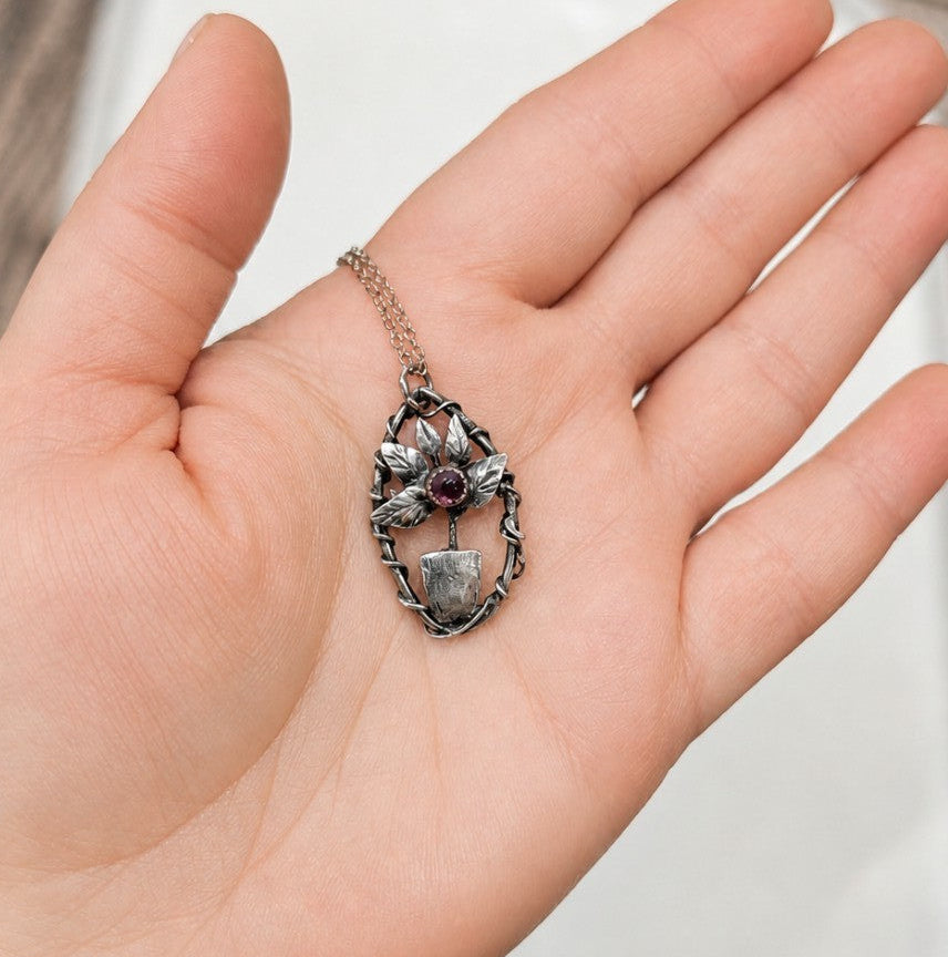 Garnet Miniature Leaf Pendant Necklace