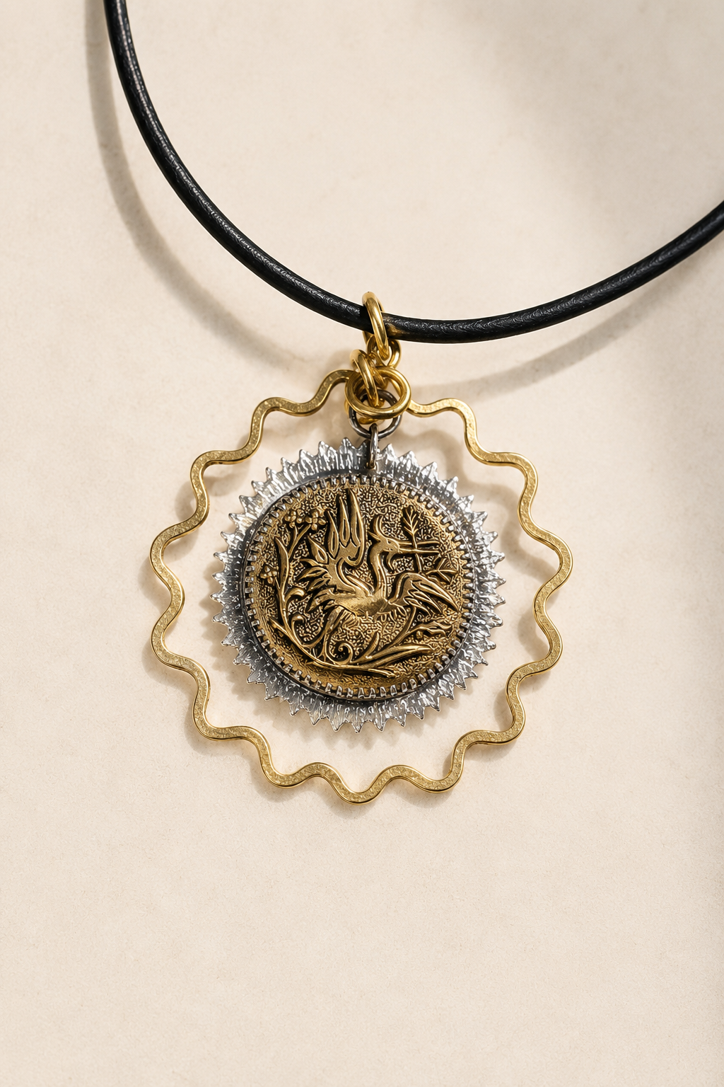 Antique Heron Bird Button Pendant