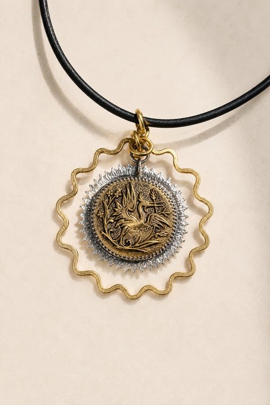 Antique Heron Bird Button Pendant